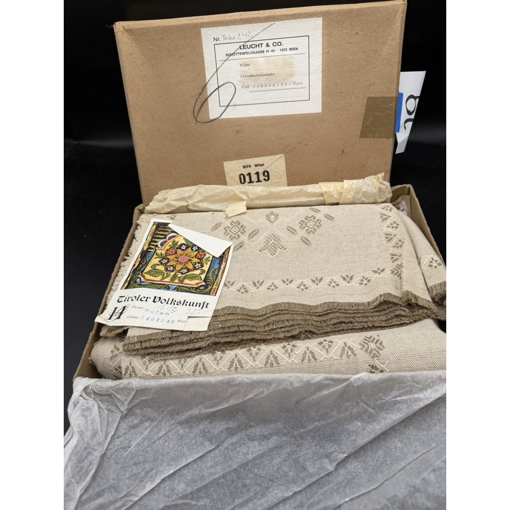 Vintage Tiroler Volkskunst Austrian Linen Tablecloth 55" x 96" New in Box Rofan